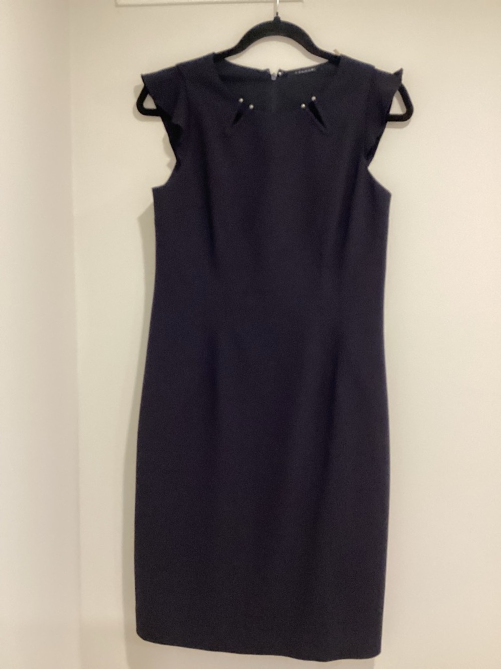T Tahari Classic Cassity Navy Sheath Dress with Accent Details